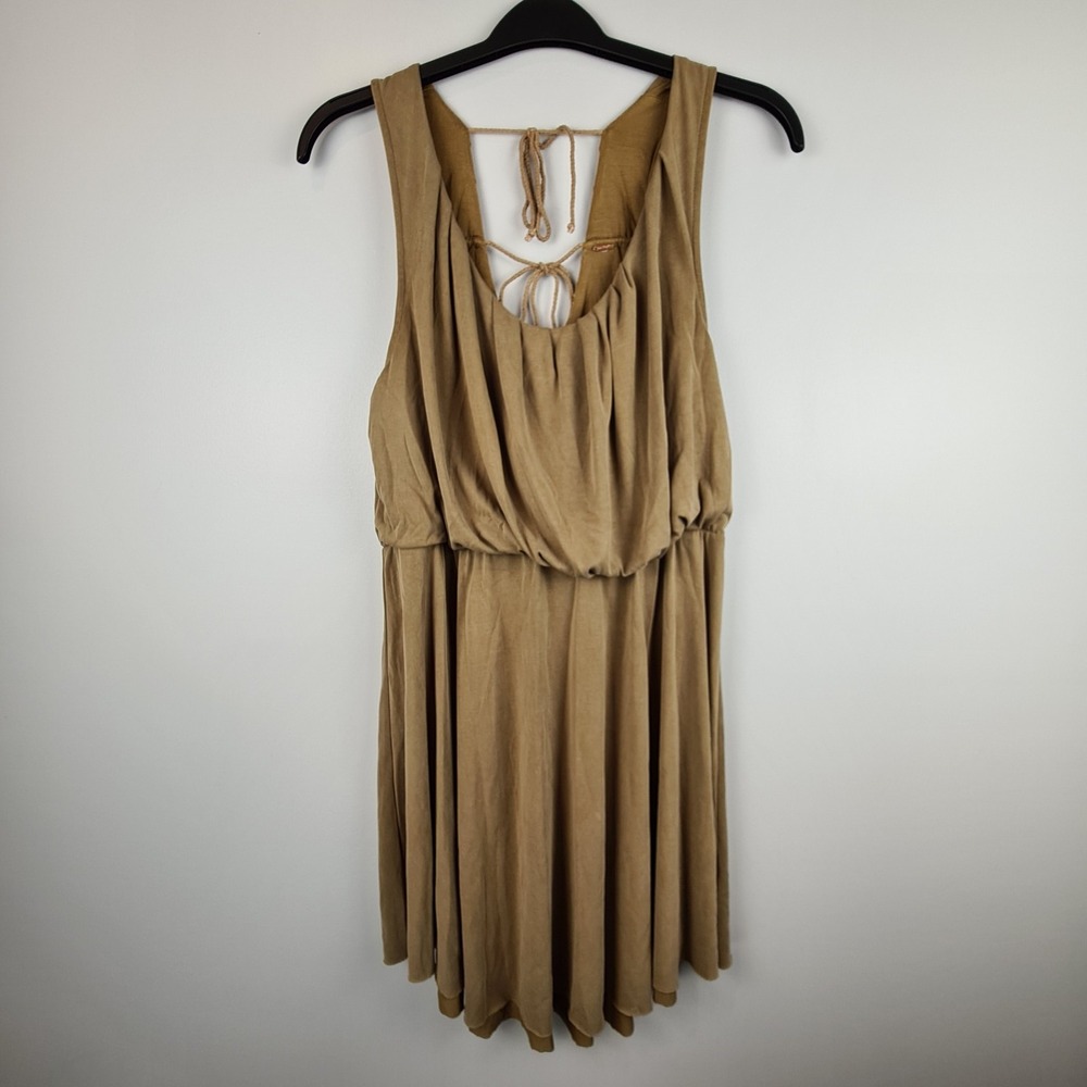 FREE PEOPLE Cupro‎ True As Love Dress Fatigue Open Back Medium Olive Green Boho